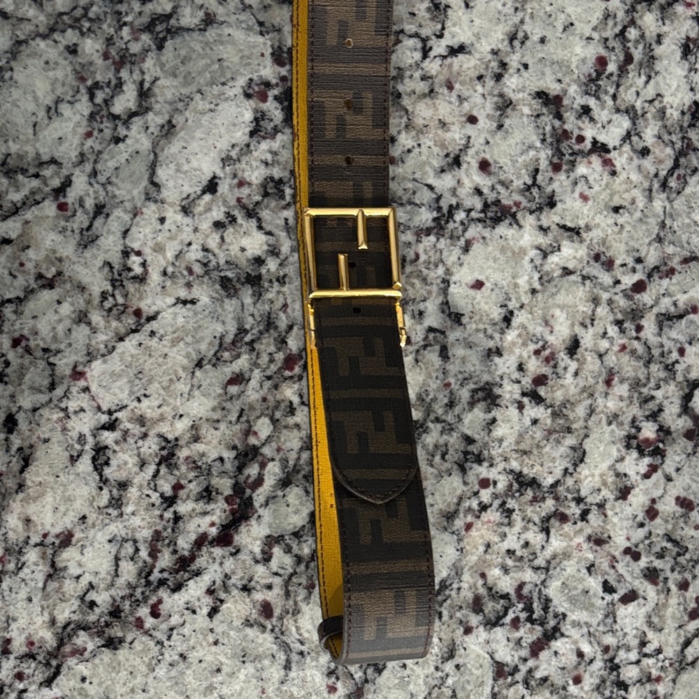 Fendi Brown and Gold Monogram Belt